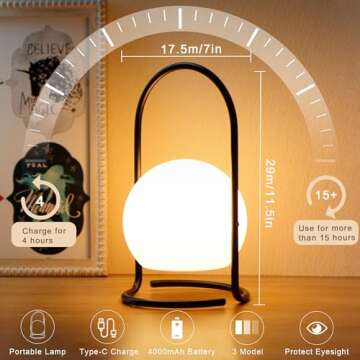 TRIROCKS Portable Cordless Lantern Table Lamp, Portable Powerful 4000mAh LED Battery Operated Table Lamps, 3-Mode Lighting Outdoor Night Lamp Lantern for Christmas Home Bedroom Camping
