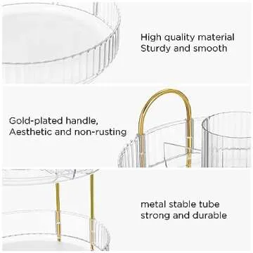 Vorey 360 Rotating Makeup Organizer Countertop with Cosmetic Brush Holder, 2 Tier Bathroom Organizer Spinning Perfume Organizers Skincare Organizers Dresser Organizer Makeup Carousel, Clear