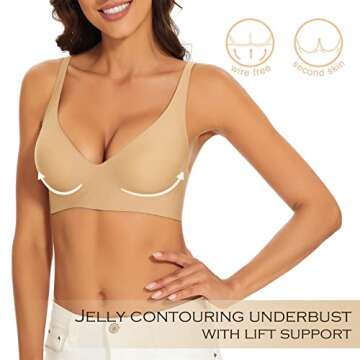 Haullps Wirefree Seamless Bra for Women Invisible Deep V Plunge Bra with Removeable Padding Khaki