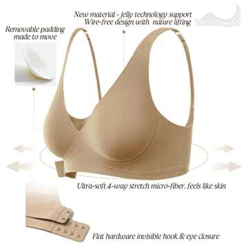 Haullps Wirefree Seamless Bra for Women Invisible Deep V Plunge Bra with Removeable Padding Khaki