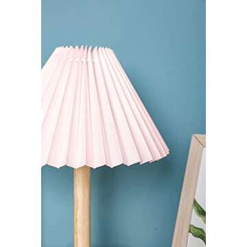 Zenply Korean Pleated Table Lamp, Cute Pink Small Table Lamp Nightstand Lamp, Mini Bedside Lamp for Bedroom Living Room Small Spaces, Small Table Lamp, with LED Bulb