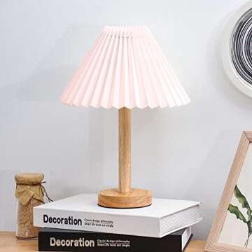 Zenply Korean Pleated Table Lamp, Cute Pink Small Table Lamp Nightstand Lamp, Mini Bedside Lamp for Bedroom Living Room Small Spaces, Small Table Lamp, with LED Bulb