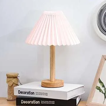 Zenply Korean Pleated Table Lamp, Cute Pink Small Table Lamp Nightstand Lamp, Mini Bedside Lamp for Bedroom Living Room Small Spaces, Small Table Lamp, with LED Bulb