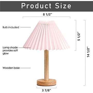 Zenply Korean Pleated Table Lamp, Cute Pink Small Table Lamp Nightstand Lamp, Mini Bedside Lamp for Bedroom Living Room Small Spaces, Small Table Lamp, with LED Bulb