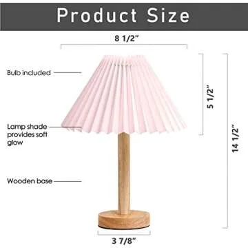 Zenply Korean Pleated Table Lamp, Cute Pink Small Table Lamp Nightstand Lamp, Mini Bedside Lamp for Bedroom Living Room Small Spaces, Small Table Lamp, with LED Bulb