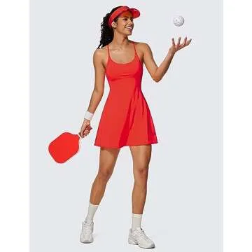 CRZ YOGA UPF 50+ Tennis Dress for Women with Built-in Shorts and Bras for Athletic Workout Exercise Golf Festival Red Medium