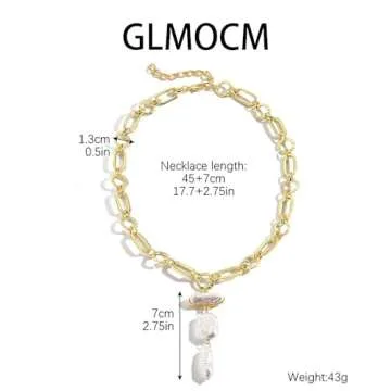 Baroque Pearl Necklace for Women Gold Irregular Pearl Pendant Necklace Vintage Pearl Charm Choker Necklace Chunky Pearl Chain Necklace Pearl Jewelry Gifts for Women (Gold-A)