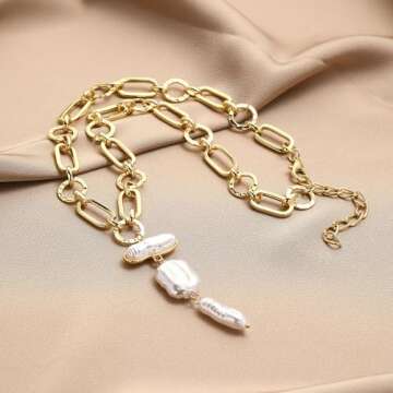 Baroque Pearl Necklace for Women Gold Irregular Pearl Pendant Necklace Vintage Pearl Charm Choker Necklace Chunky Pearl Chain Necklace Pearl Jewelry Gifts for Women (Gold-A)
