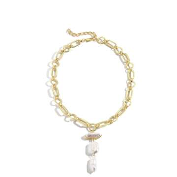 Baroque Pearl Necklace for Women Gold Irregular Pearl Pendant Necklace Vintage Pearl Charm Choker Necklace Chunky Pearl Chain Necklace Pearl Jewelry Gifts for Women (Gold-A)