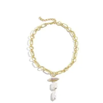 Baroque Pearl Necklace for Women Gold Irregular Pearl Pendant Necklace Vintage Pearl Charm Choker Necklace Chunky Pearl Chain Necklace Pearl Jewelry Gifts for Women (Gold-A)