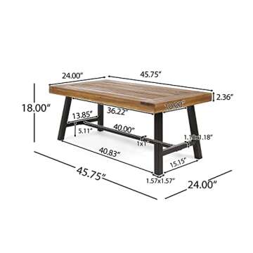 Christopher Knight Home Carlisle Outdoor Acacia Wood Coffee Table, Sandblast/Rustic Metal