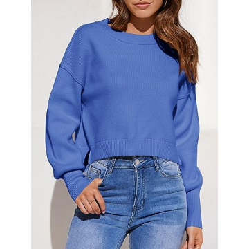 Trendy Saodimallsu Women's Cropped Sweater in Blue