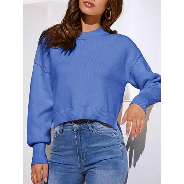 Trendy Saodimallsu Women's Cropped Sweater in Blue