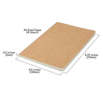 3 Pack Travel Journal Notebook for Travelers or School - Kraft Brown Soft Cover - 5.5” x 8.25” - 96 Ruled Pages/48 Sheets