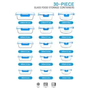 M MCIRCO 30 Pieces Glass Food Storage Containers with Upgraded Snap Locking Lids,Glass Meal Prep Con...