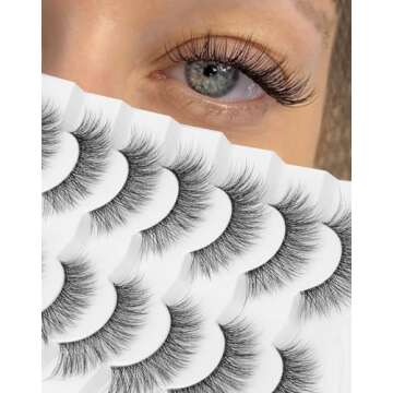 False Eyelashes Fluffy False Lashes Wispy Natural Lashes 3D Faux Mink Lashes 7 Pairs Jiocolor Volume...