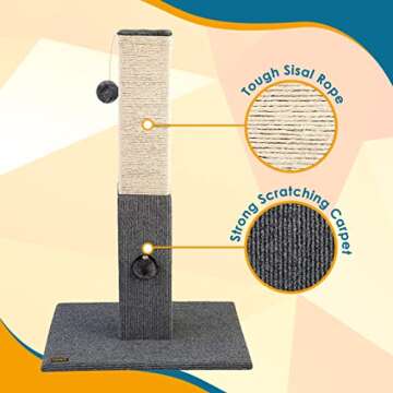 PAWBEE - 32" Cat Scratching Post - Sisal Rope Indoor Cat Tall Scratchers for Small & Large Cats - Cat Post Tower with Jingle Bell Toy - Cat Scratcher