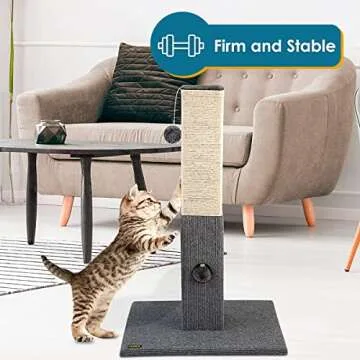 PAWBEE - 32" Cat Scratching Post - Sisal Rope Indoor Cat Tall Scratchers for Small & Large Cats - Cat Post Tower with Jingle Bell Toy - Cat Scratcher