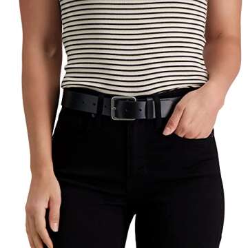 Levi's Women's Slim Casual Leather Jean Belt with Square Center Bar Buckle (Regular and Plus Sizes)