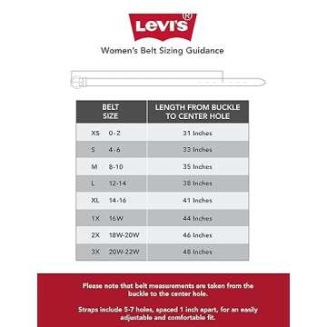Levi's Women's Slim Casual Leather Jean Belt with Square Center Bar Buckle (Regular and Plus Sizes)