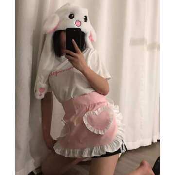 CRB Fashion Waist Apron Kitchen Cooking Restaurant 100% Cotton Bistro Half Aprons with Pockets For Girl Woman (Pink Heart)