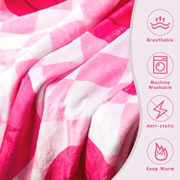 Frienda Preppy Throw Blanket Smile Face Cute Flannel Soft Plush Fuzzy Blanket Preppy Bedding Stuff for Dormitory Living Room 50" x 60"(Checkered Smile Face)
