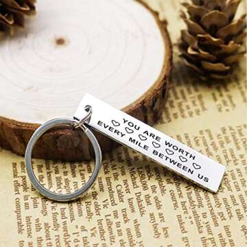 TGCNQ Anniversary Keychain You Are Worth Every Mile Between Us Long Distance Relationships Gift Silver