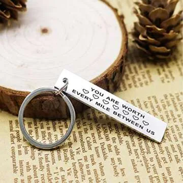 TGCNQ Anniversary Keychain You Are Worth Every Mile Between Us Long Distance Relationships Gift Silver