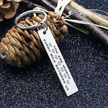 TGCNQ Anniversary Keychain You Are Worth Every Mile Between Us Long Distance Relationships Gift Silver