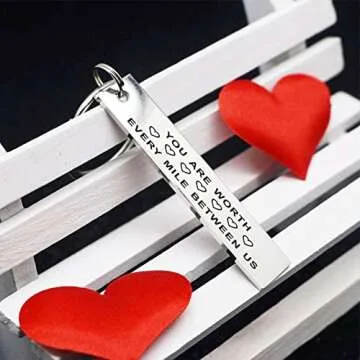 TGCNQ Anniversary Keychain You Are Worth Every Mile Between Us Long Distance Relationships Gift Silver