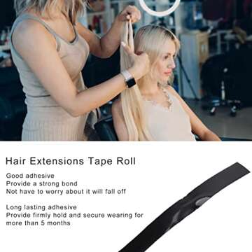 Hair Extensions Tape in Human Hair,9mm Width Hair Extensions Tape Roll,Black Keratin Glue Strip Tape Hair Extensions,Strong Adhesion Long Lasting Hair Wig Tape for Home and Hair salons