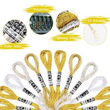WILLBOND 24 Skeins Metallic Embroidery Threads Glitter Embroidery Floss Embroidery Floss-Cross Stitch Thread Gold and Silver Polyester Thread Friendship Bracelets Thread for Embroidery Thread Crafts