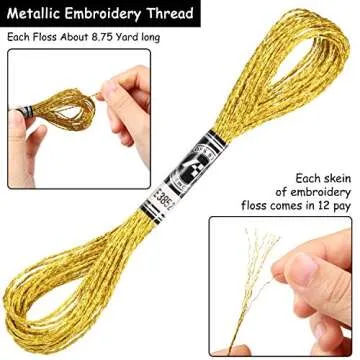 WILLBOND 24 Skeins Metallic Embroidery Threads Glitter Embroidery Floss Embroidery Floss-Cross Stitch Thread Gold and Silver Polyester Thread Friendship Bracelets Thread for Embroidery Thread Crafts