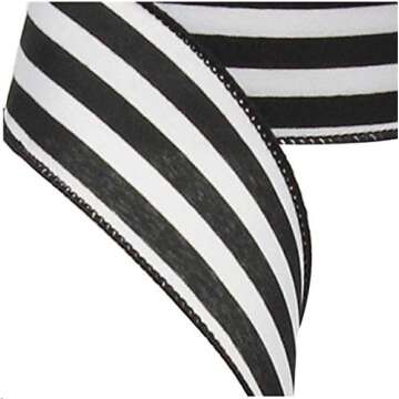 Vertical Stripe Wired Edge Ribbon - 10 Yards (Black, 1.5")