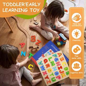 Humerry Wooden Alphabet Puzzle for Toddlers, Chunky ABC Puzzles Board Educational Toys for Kids, Preschool Learning Letters Puzzle for Boys and Girls