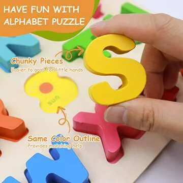 Humerry Wooden Alphabet Puzzle for Toddlers, Chunky ABC Puzzles Board Educational Toys for Kids, Preschool Learning Letters Puzzle for Boys and Girls