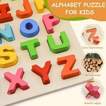 Humerry Wooden Alphabet Puzzle for Toddlers, Chunky ABC Puzzles Board Educational Toys for Kids, Preschool Learning Letters Puzzle for Boys and Girls
