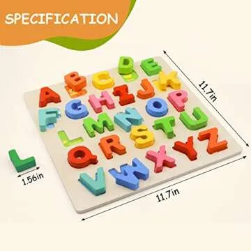 Humerry Wooden Alphabet Puzzle for Toddlers, Chunky ABC Puzzles Board Educational Toys for Kids, Preschool Learning Letters Puzzle for Boys and Girls