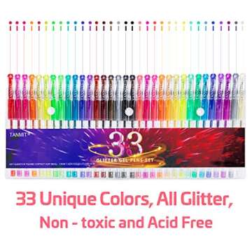 TANMIT Glitter Gel Pens Set – 33 Vibrant Colors for Art and Crafting