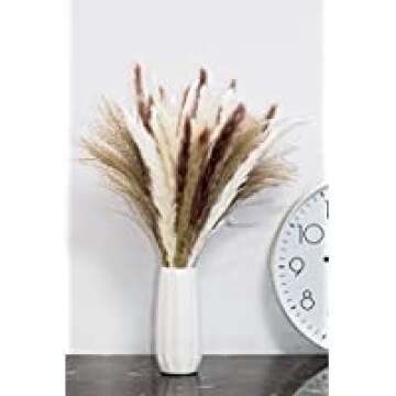 62 Pcs Pampas Grass，Natural Dried Pampas Grass for Flower Arrangements Home Decor / 15 Pcs White Pampas & 15 Pcs Brown Pampas & 32 Pcs Reed Grass