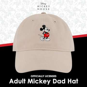 Disney Mickey Mouse Embroidered Cotton Adjustable Dad Hat with Curved Brim, Khaki, One Size