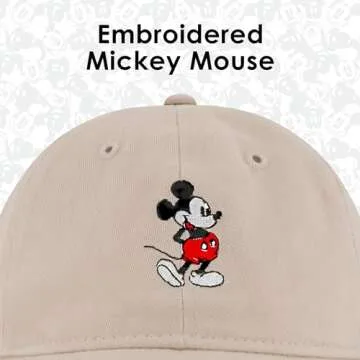 Disney Mickey Mouse Embroidered Cotton Adjustable Dad Hat with Curved Brim, Khaki, One Size