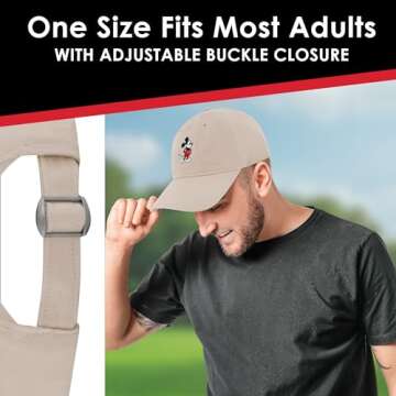 Disney Mickey Mouse Embroidered Cotton Adjustable Dad Hat with Curved Brim, Khaki, One Size