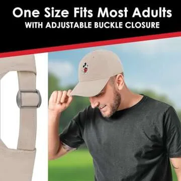 Disney Mickey Mouse Embroidered Cotton Adjustable Dad Hat with Curved Brim, Khaki, One Size