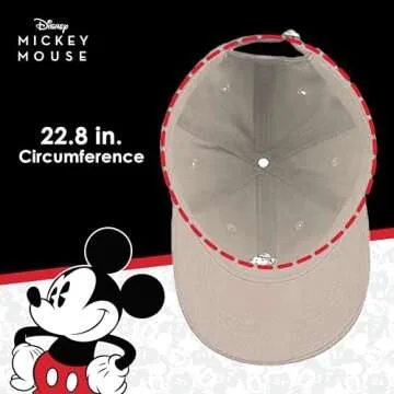 Disney Mickey Mouse Embroidered Cotton Adjustable Dad Hat with Curved Brim, Khaki, One Size