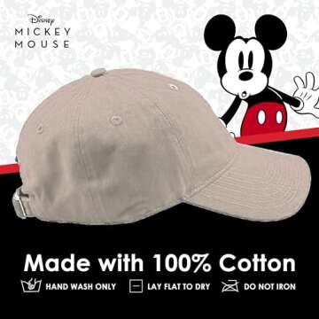 Disney Mickey Mouse Embroidered Cotton Adjustable Dad Hat with Curved Brim, Khaki, One Size