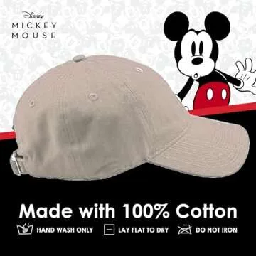 Disney Mickey Mouse Embroidered Cotton Adjustable Dad Hat with Curved Brim, Khaki, One Size