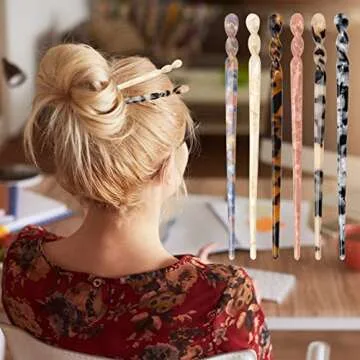 6+4P Acetate Hair Sticks Set, Coldairsoap 2 Styles Tortoise Shell Hair Pins U-Shaped Straight Chopsticks 10 Colors Vintage French Hair Forks for Women (10P)