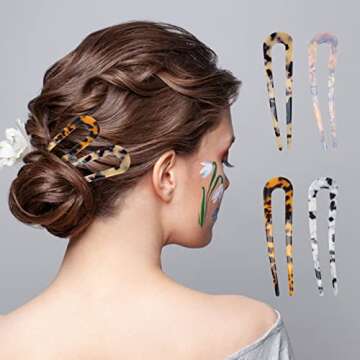 6+4P Acetate Hair Sticks Set, Coldairsoap 2 Styles Tortoise Shell Hair Pins U-Shaped Straight Chopsticks 10 Colors Vintage French Hair Forks for Women (10P)