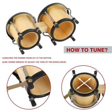Glory Bongo Drums Set 4” 5” Wood Percussion with Bag